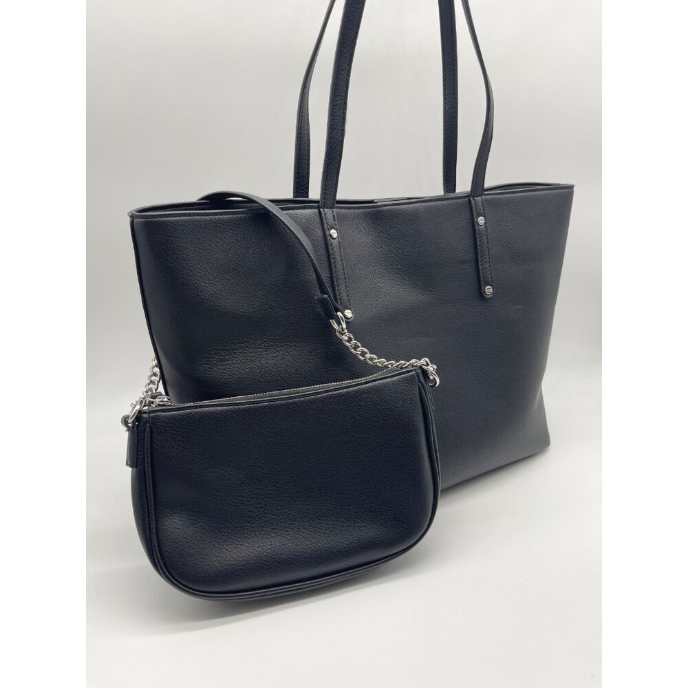 INC Zoiey 2-Piece faux-leather women's XL tote bag + pouch --BLACK